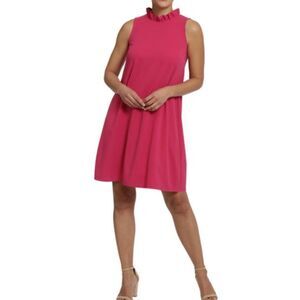 London Times high halter ruffle neck shift mini dress